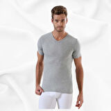 Erkek Basic Slim Fit %100 Pamuk V Yaka Tekli Kısa Kollu Atlet 