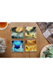 Atölye Uzay ve Gezegen Temalı Doğal Taş Bardak Altlığı 4’lü Set (10x10 cm)