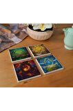 Atölye Renkli Cam ve Doğa Temalı Bardak Altlığı 4’lü Set Doğal Taş (10x10 cm)