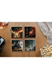 Atölye Hobbit Temalı Bardak Altlığı 4’lü Set Doğal Taş (10x10 cm)
