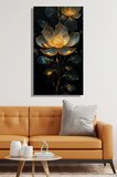 Dikey Tekli Modern Kanvas Duvar Tablosu Salon Mutfak Yatak Odası Ofis 3D Gold Lotus Çiçek