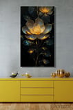 Dikey Tekli Modern Kanvas Duvar Tablosu Salon Mutfak Yatak Odası Ofis 3D Gold Lotus Çiçek