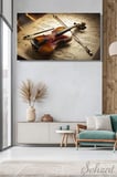 Panoramik Tekli Kanvas Duvar Tablosu Modern Salon Yatak Odası Ofis Müzik Sanat Keman Nota İş