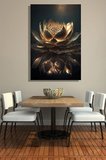 Dikey Tekli Kanvas Duvar Tablosu Modern Salon Mutfak Yatak Odası Ofis Lotus Altın Renk Çiçek Floral