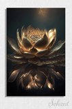 Dikey Tekli Kanvas Duvar Tablosu Modern Salon Mutfak Yatak Odası Ofis Lotus Altın Renk Çiçek Floral