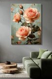 Duvar Tablosu Dikey Kanvas Tekli Salon Mutfak Yatak Odası Floral Rose Pembe Gül Çiçek