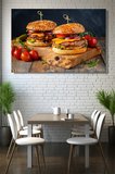 Yatay Tekli Kanvas Duvar Tablosu Modern Lokanta Kafe Restoran Mutfak Hamburger Köfte Fast Food İş