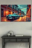 Duvar Tablosu Panoramik Yatay Kanvas Tekli Salon Ofis Klasik Vintage Araba Renk Havana Sokağı