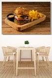 Yatay Tekli Kanvas Duvar Tablosu Modern Kafe Restoran Hamburger Patates Kızartması Fast Food
