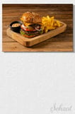 Yatay Tekli Kanvas Duvar Tablosu Modern Kafe Restoran Hamburger Patates Kızartması Fast Food