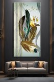 Panoramik Dikey Kanvas Duvar Tablosu Tekli Salon Yatak Odası Ofis Soyut Kuş Tüyü Altın Geyik Kuş