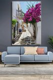 Dikey Kanvas Duvar Tablosu Tekli Salon Yatak Odası Ofis Yunanistan Paros Naousa Begonvil