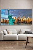 Panoramik Yatay Kanvas Duvar Tablosu Tekli Salon Mutfak Ofis Özgürlük Heykeli Manhattan New York