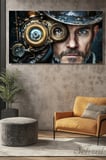 Panoramik Yatay Kanvas Duvar Tablosu Tekli Mutfak Ofis Steampunk Şapka Dişli Mekanizma Fütüristik