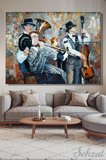 Yatay Kanvas Duvar Tablosu Tekli Salon Mutfak Ofis Caz Müzisyen Trombon Kontrbas Tuba Orkestra