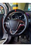 Opel Astra J Uyumlu Kırmızı Yüzüklü Alkantara Noktalı Deri Direksiyon Kılıfı