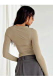 Bisiklet Yaka Basic Uzun Kollu Crop Long