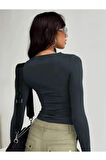 Bisiklet Yaka Basic Uzun Kollu Crop Long