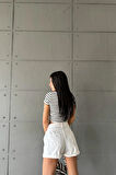 Çizgili Kaşkorse Basic Crop Top