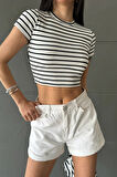 Çizgili Kaşkorse Basic Crop Top