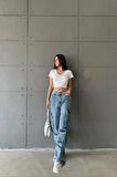 Likrasız Ribana Kolu Fırfırlı Crop Top