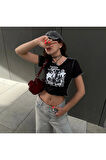 Siyah Passion Burning - Shining Stars Nana Kısa Kollu Crop