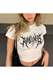 Y2K Gothic Punk Beyaz Crop Top