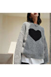 Y2k Harajuku Kalp Desen Oversize Kazak