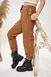 TREND BELİ LASTİKLİ KAHVE DERİ PANTOLON