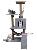 B-07 Hamaklı Yuvalı Lüx Kedi Tırmalama Evi Gri