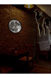 Moon Light - Ay Görünümü Metal ve Ahşap Duvar Süsü - Led Işıklı