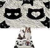 Monnhein Mama ve Su Evcil Hayvan Beslenme Matı, Kolay Temizlenen Emici Su Geçirmez Kumaş, Küçük Orta Boy ve Büyük Kedi ve Köpekler için Dayanıklı Köpek Kedi Paspas (50x35, Black Cats)