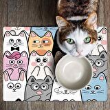 Monnhein Mama ve Su Evcil Hayvan Beslenme Matı, Kolay Temizlenen Emici Su Geçirmez Kumaş, Küçük Orta Boy ve Büyük Kedi ve Köpekler için Dayanıklı Köpek Kedi Paspas (40x60, Renkli Kediler)