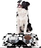 Monnhein Mama ve Su Evcil Hayvan Beslenme Matı, Kolay Temizlenen Emici Su Geçirmez Kumaş, Küçük Orta Boy ve Büyük Kedi ve Köpekler için Dayanıklı Köpek Kedi Paspas (40x60, Black and White)