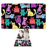 Monnhein Mama ve Su Evcil Hayvan Beslenme Matı, Kolay Temizlenen Emici Su Geçirmez Kumaş, Küçük Orta Boy ve Büyük Kedi ve Köpekler için Dayanıklı Köpek Kedi Paspas (40x60, Siyah Renkli Kediler)
