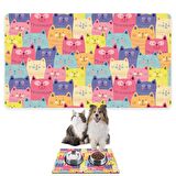 Monnhein Mama ve Su Evcil Hayvan Beslenme Matı, Kolay Temizlenen Emici Su Geçirmez Kumaş, Küçük Orta Boy ve Büyük Kedi ve Köpekler için Dayanıklı Köpek Kedi Paspas (40x60, Renkli Sevimli Kediler)