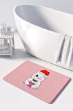 Sevimli Tasarımlı Yılbaşı Dekoru Banyo Paspası, Kaymaz Taban, Makinede Yıkanabilir, Yeni Yıl Paspası 50X80