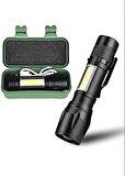 Taktikal Led Mini Boy El Feneri, Polis Bekçi Feneri, Usb Şarjlı, Zoomlu Plastik Kutulu El feneri