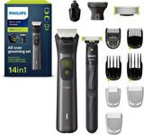 Philips Multigroom Series 9000, 14'ü bir arada sakal düzeltici ve saç kesme makinesi, OneBlade ile, 2 x orijinal bıçak, yüz, baş ve vücut için, 27 uzunluk ayarı (0,2 – 20 mm) (model MG9550/15)