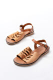 205-029 Bej Ortopedik Hakiki Deri Kadın Sandalet