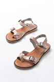 205-091 Bej Ortopedik Hakiki Deri Kadın Sandalet