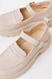745-771 Bej Kadın Günlük Yüksek Tabanlı Loafer Ayakkabı