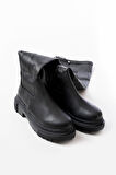 812-2194 Siyah Fermuarlı Diz Üstü Bağcıklı Çorap Günlük Kadın Çizme