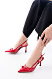 İNF-2300 Kırmızı Rugan Günlük Arkası Açık Fiyonklu Topuklu kadin Ayakkabı