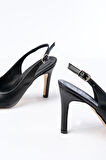 ST-1153 Siyah Günlük Arkası Açık 9 cm Topuklu Kadın Ayakkabı