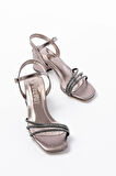 S-889  Platin 3 Bantlı Topuklu Kadın Ayakkabı