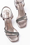 S-889  Platin 3 Bantlı Topuklu Kadın Ayakkabı