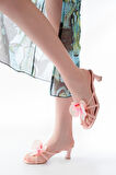 S-622 Pembe Orkide Detaylı İnce Topuklu Kadın Terlik