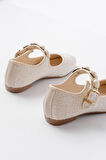İNF-6363 Bej Havlu Desenli Baret Tokalı Günlük Kadın Ayakkabı