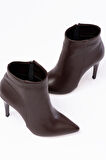 VRT-4802 Kahverengi Yüksek İnce Topuklu Fermuarlı Kadın Bot